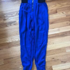Blue harem pants with black waist band